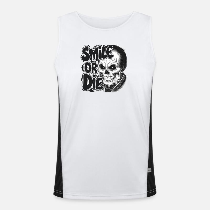 Vampire Skeleton with Text Smile or Die Men's Functional Contrast Tank Top