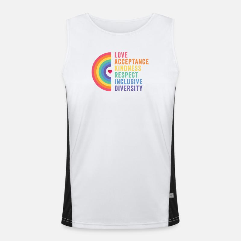 LGBT Pride Month - Liebe. Akzeptanz. Freundlichkeit. Funktionelles Kontrast-Tank Top für Männer 