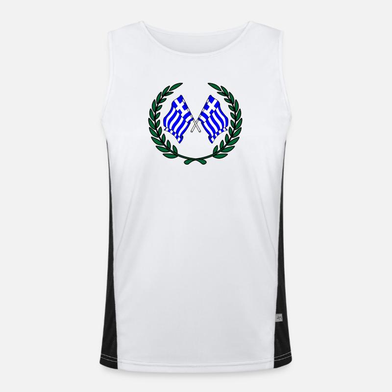 Drapeaux de la Grèce en couronne de laurier Débardeur respirant contrasté Homme 