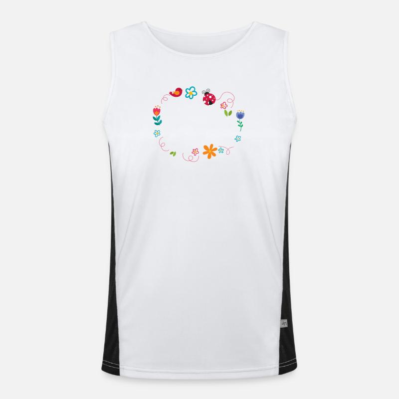 Runder Rahmen mit Blumen Marienkäfer und Vogel Funktionelles Kontrast-Tank Top für Männer 
