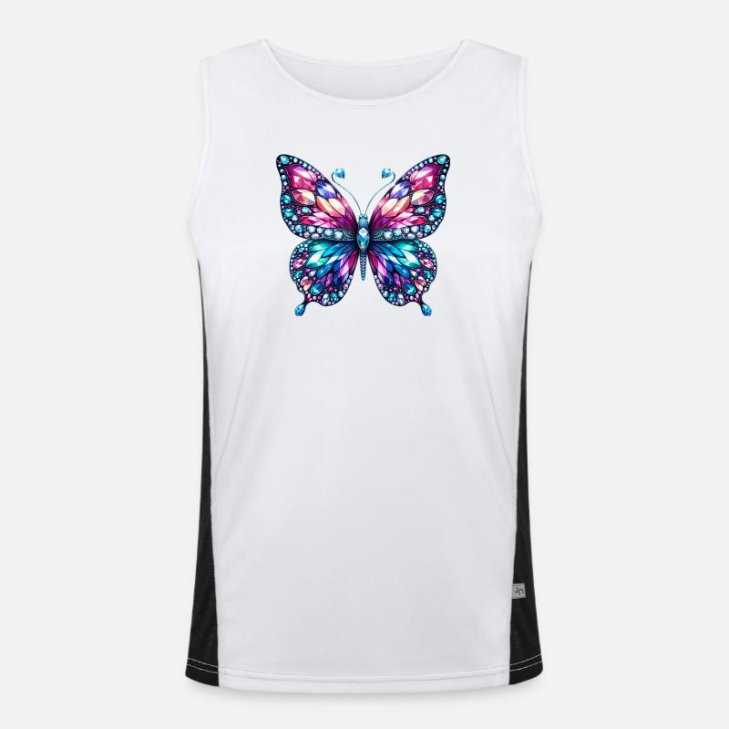 Butterfly, Diamond, Diamonds, Crystals, Crystal - Men's Functional Contrast Tank Top - white/black