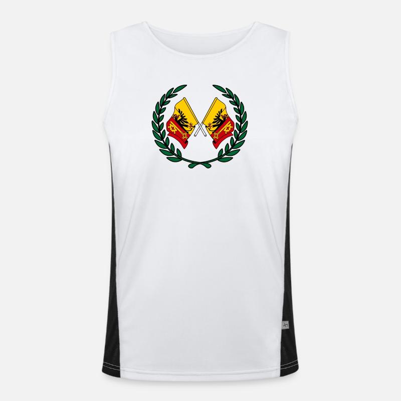 Flaggen Kanton oder Genf Schweiz Lorbeerkranz Funktionelles Kontrast-Tank Top für Männer 