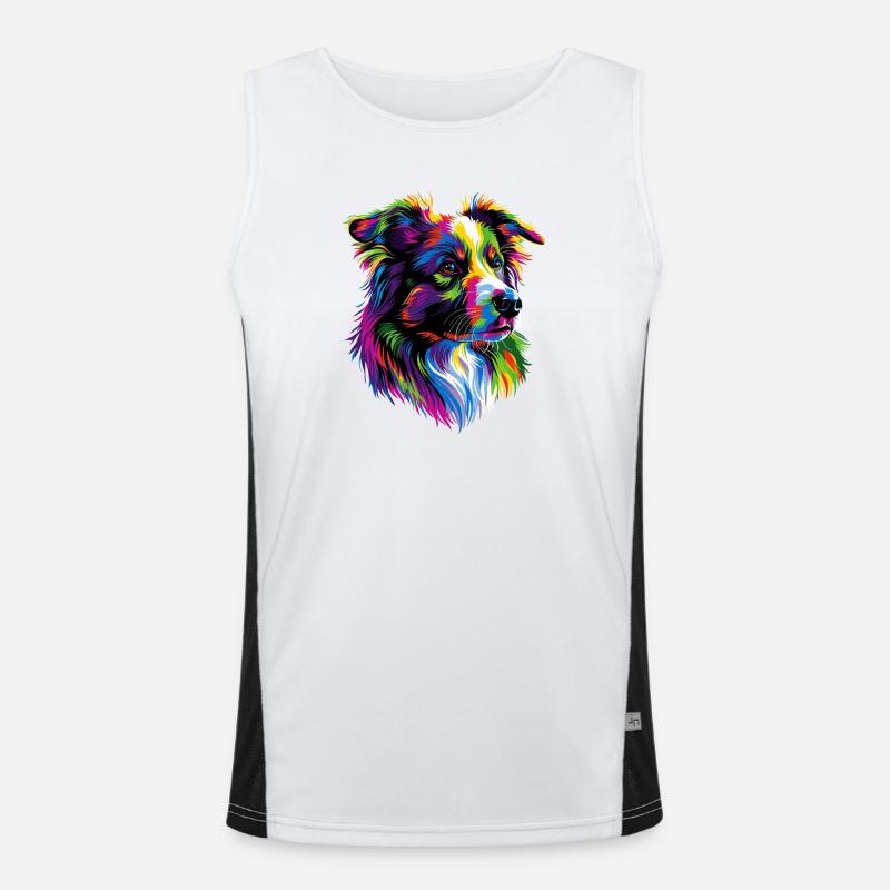 Australian Shepherd Bunte Farben Pop Art Aussie Funktionelles Kontrast-Tank Top für Männer 