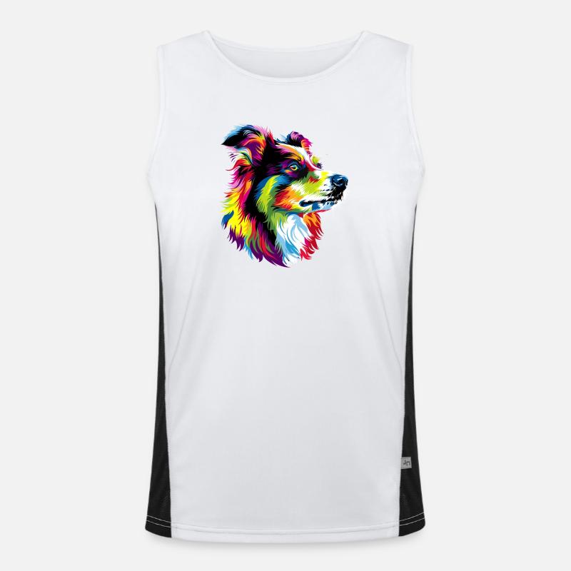 Australian Shepherd Bunte Farben Pop Art Aussie Funktionelles Kontrast-Tank Top für Männer 