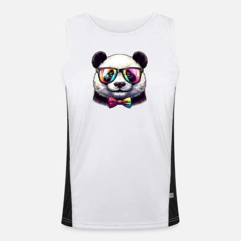 Panda mit Brille und Fliege Funktionelles Kontrast-Tank Top für Männer 