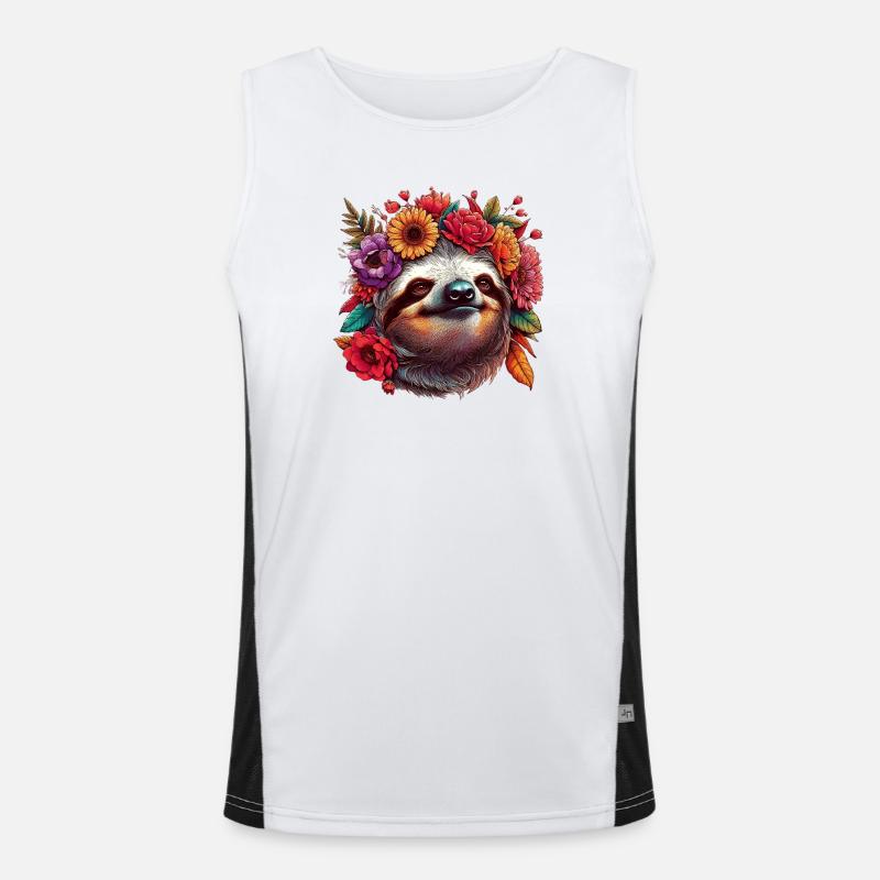 Faultier mit Blumen Funktionelles Kontrast-Tank Top für Männer 