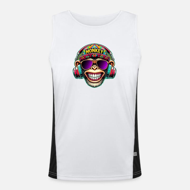 Cooler DJ Monkey Kopfhörer Bunter Retro-Stil Funktionelles Kontrast-Tank Top für Männer 