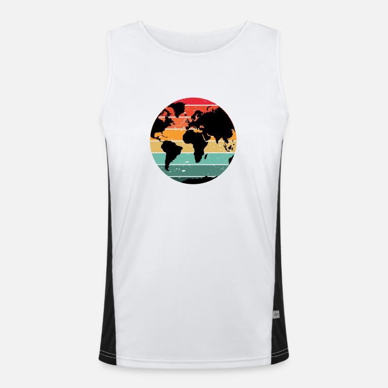 Buntes Retro-Weltkartendesign Funktionelles Kontrast-Tank Top für Männer 