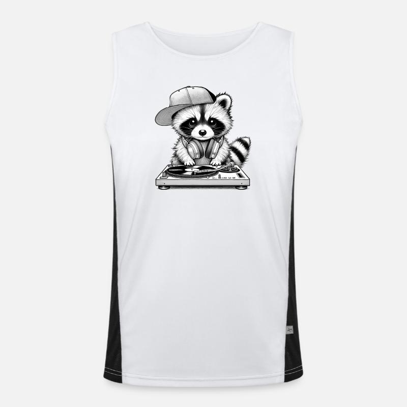 cooles Waschbär-Motiv als DJ mit Kopfhörer Funktionelles Kontrast-Tank Top für Männer 