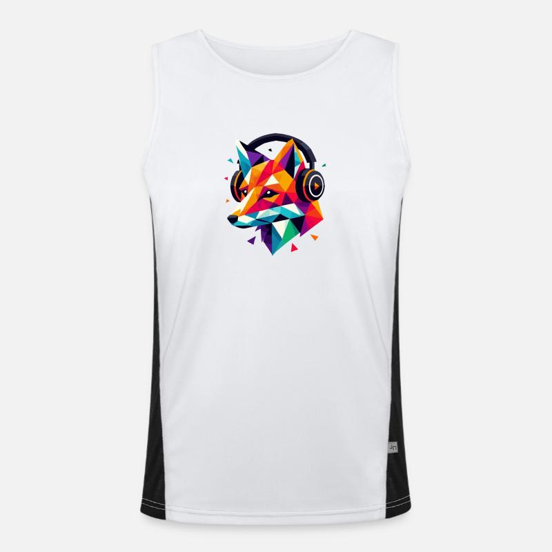 Geometrisches Polygon DJ Fox Kopfhörer Bunte Kunst Funktionelles Kontrast-Tank Top für Männer 