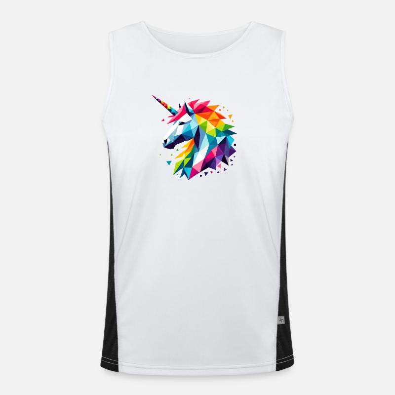 Geometrisches Polygon Einhorn Regenbogen Fantasy Kunst Funktionelles Kontrast-Tank Top für Männer
