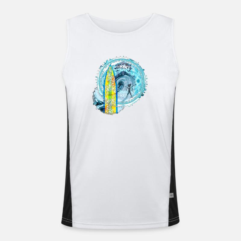 Motif de vague et de surfeur avec mandala Débardeur respirant contrasté Homme 