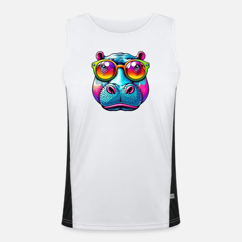 Nilpferd mit Sonnenbrille Funktionelles Kontrast-Tank Top für Männer 