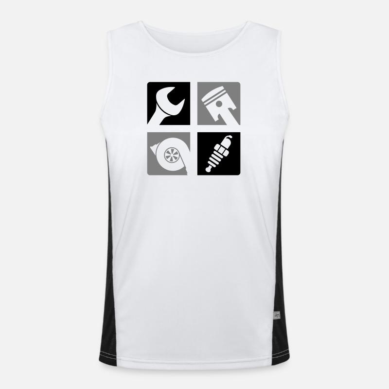 Wrench Piston Turbo Spark Plug Emblem Men's Functional Contrast Tank Top 