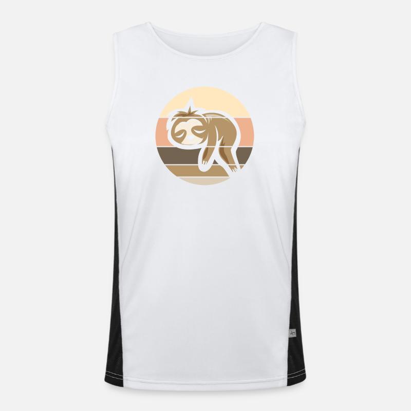 retro sloth comic icon sunset logo - Men's Functional Contrast Tank Top  - white/black