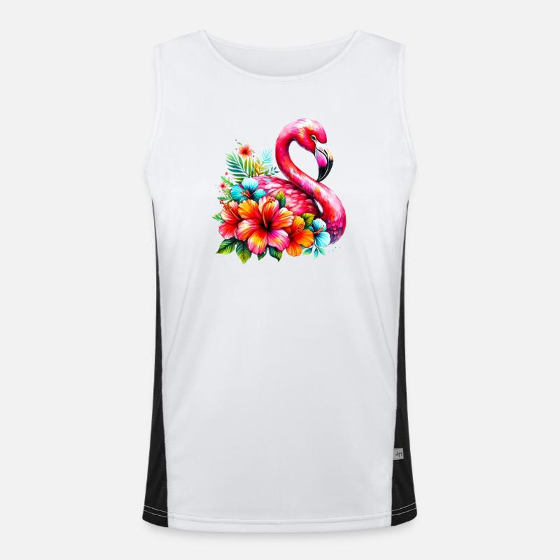 Flamant rose décoré de fleurs d’hibiscus Débardeur respirant contrasté Homme 