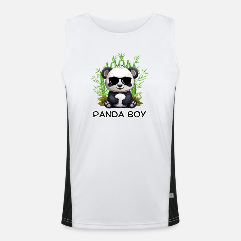 Panda Boy: Panda Design with Glasses Men's Functional Contrast Tank Top 