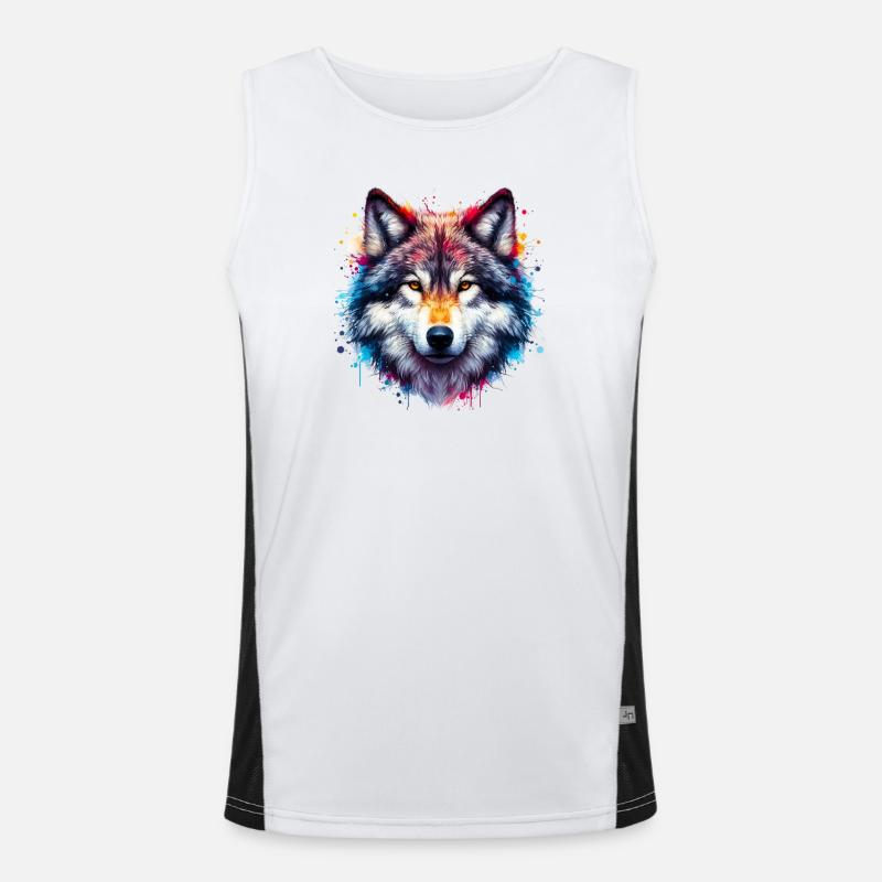 Wolf - Men's Functional Contrast Tank Top  - white/black