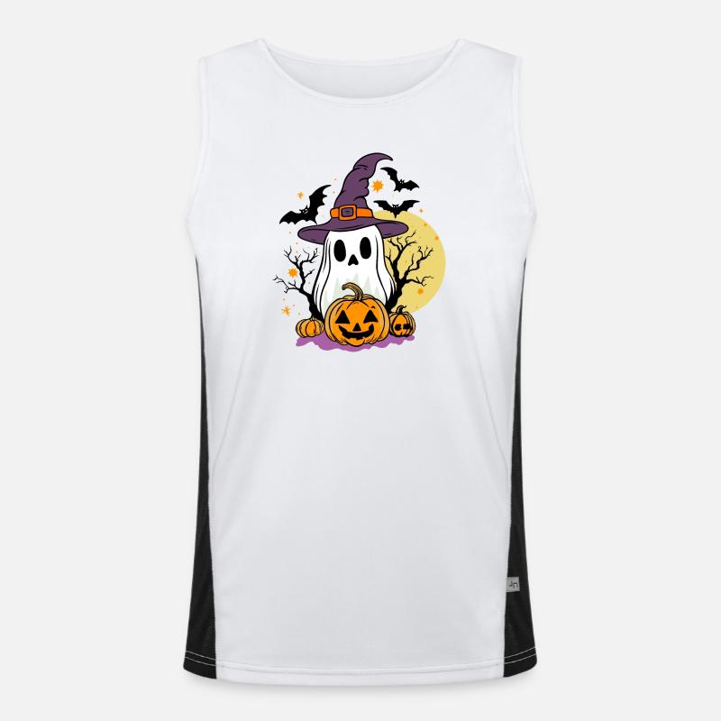 Cute Ghost Costume with Pumpkin & Bats Men's Functional Contrast Tank Top 