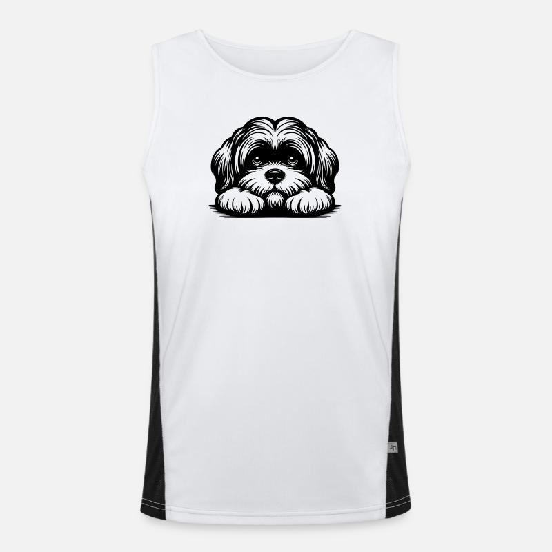 Lhasa Apso Head with Paws - Men's Functional Contrast Tank Top  - white/black
