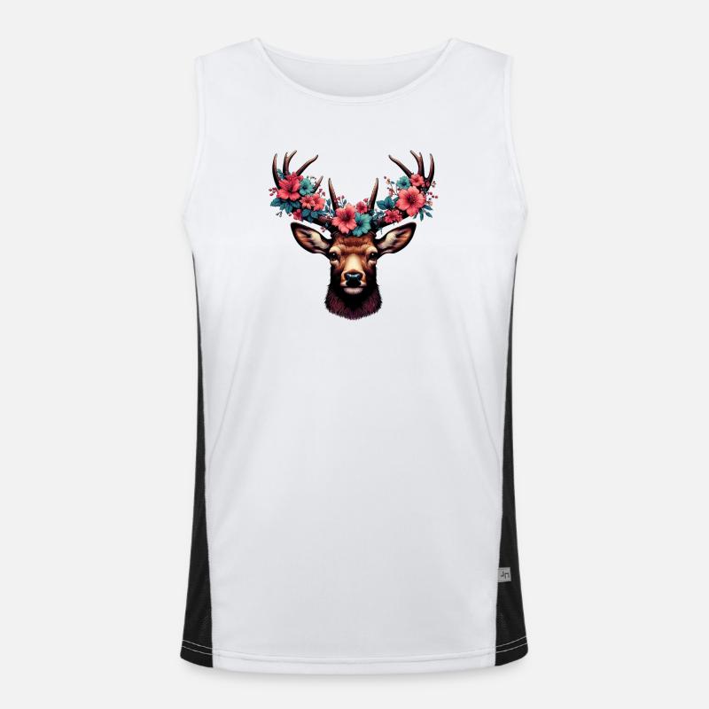 Hirsch mit Blumen Funktionelles Kontrast-Tank Top für Männer 