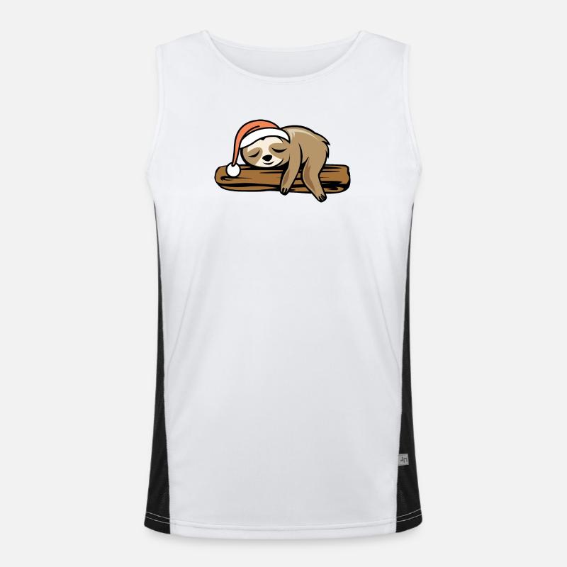 Sloth Christmas Tree Funny Comic Cartoon - Men's Functional Contrast Tank Top  - white/black
