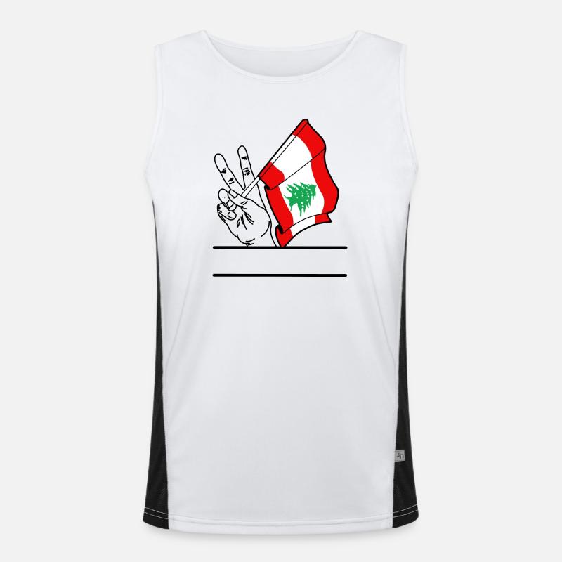 Flagge Libanon transparentes Peace-Zeichen Textfeld Funktionelles Kontrast-Tank Top für Männer 