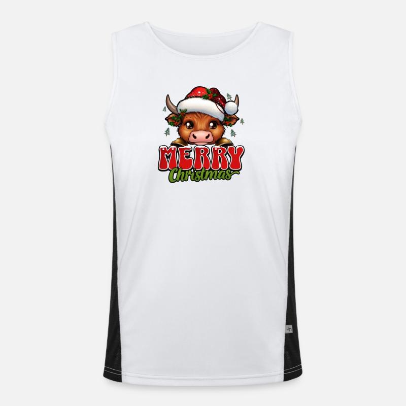Weihnachtskuh mit Santa Hut Funktionelles Kontrast-Tank Top für Männer 