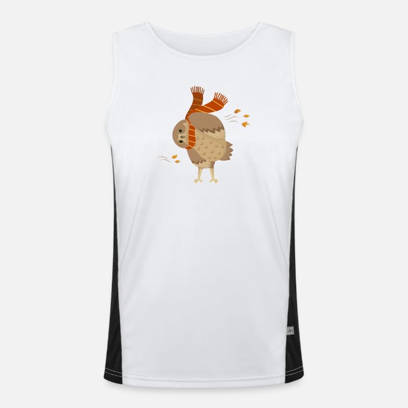 Süße Cartoon-Eule trägt Schal mit fallenden Blättern Funktionelles Kontrast-Tank Top für Männer 