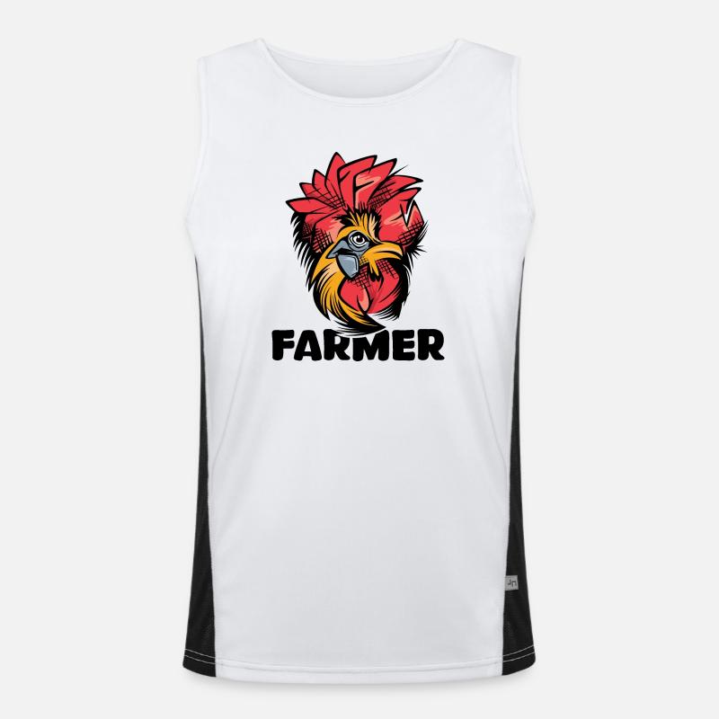 Bauer Farm Hahn Bauernhof Farben Illustration Logo Funktionelles Kontrast-Tank Top für Männer 