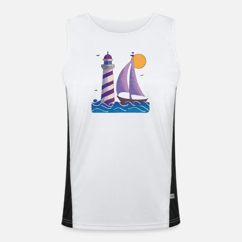Leuchtturm mit Boot Funktionelles Kontrast-Tank Top für Männer 