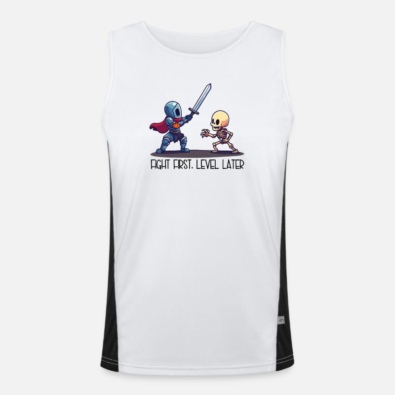First Fight, Level Later – Ritter vs Skelett Funktionelles Kontrast-Tank Top für Männer 