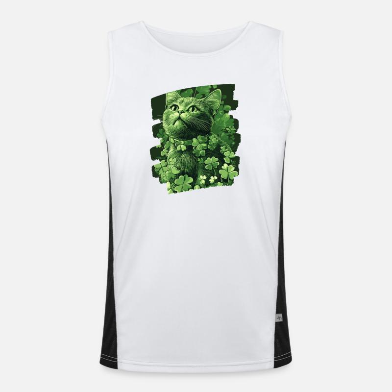 St Patricks day Katze Funktionelles Kontrast-Tank Top für Männer 
