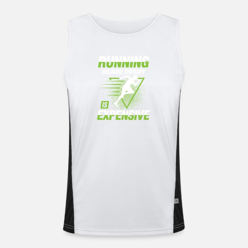 Running because therapy is expensive Funktionelles Kontrast-Tank Top für Männer 