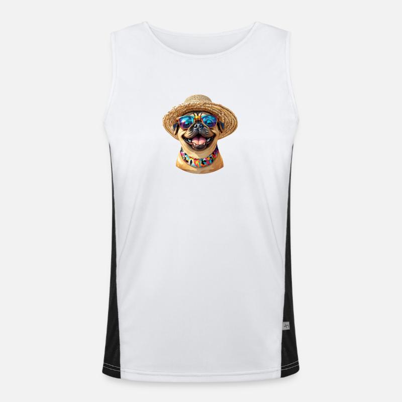 Fröhlicher Mops mit Sonnenbrille & Strohhut Funktionelles Kontrast-Tank Top für Männer 