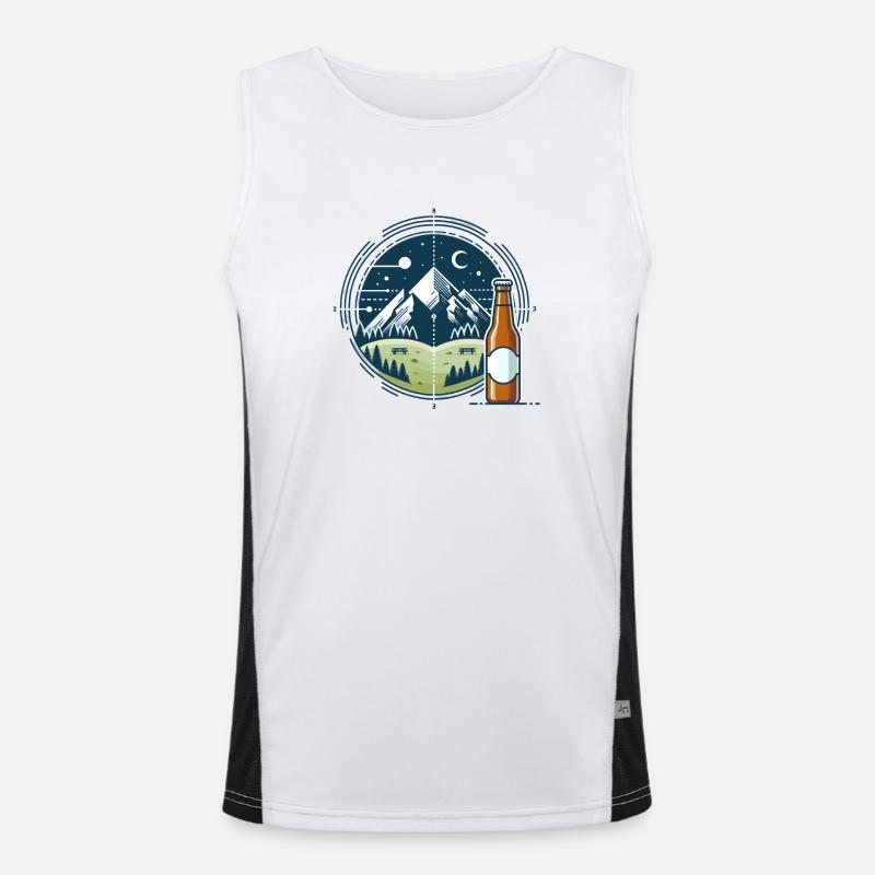 Nocturnal mountain scenery with beer bottle Men's Functional Contrast Tank Top 