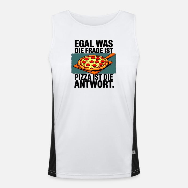 Pizza ist die Antwort Funktionelles Kontrast-Tank Top für Männer 