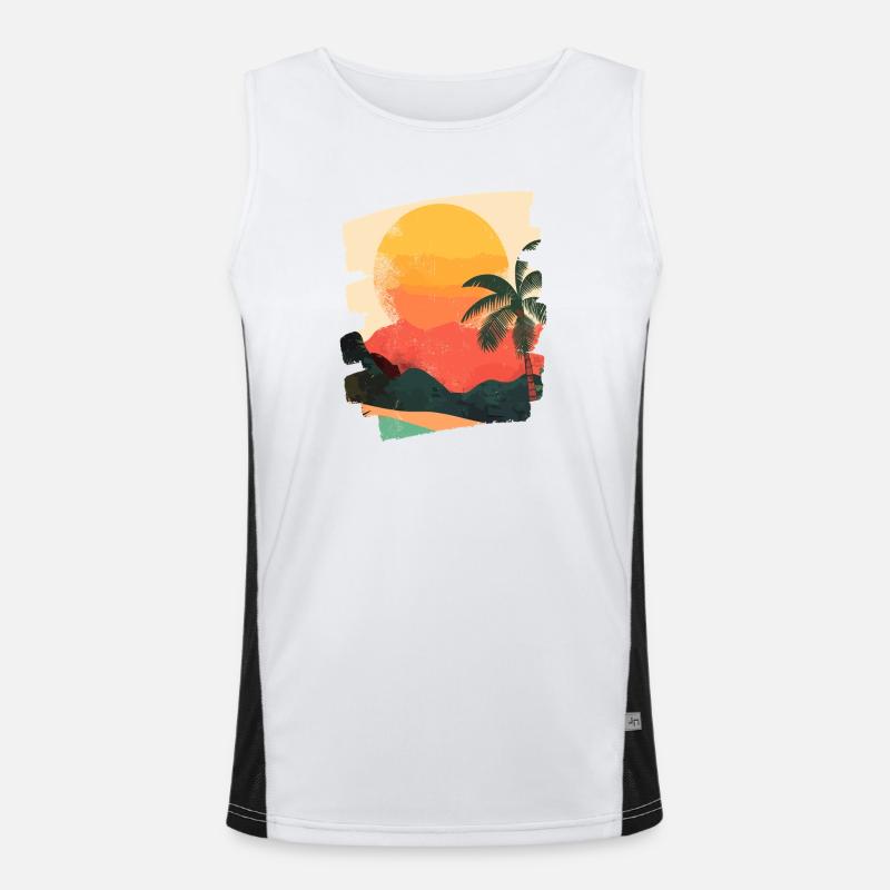 Summer Palm Tree Sunset - Men's Functional Contrast Tank Top  - white/black