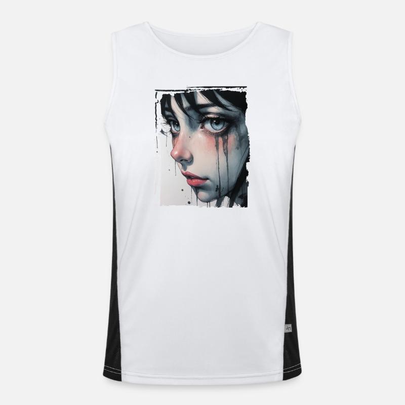 Anime Mädchen mit Tränen Funktionelles Kontrast-Tank Top für Männer 