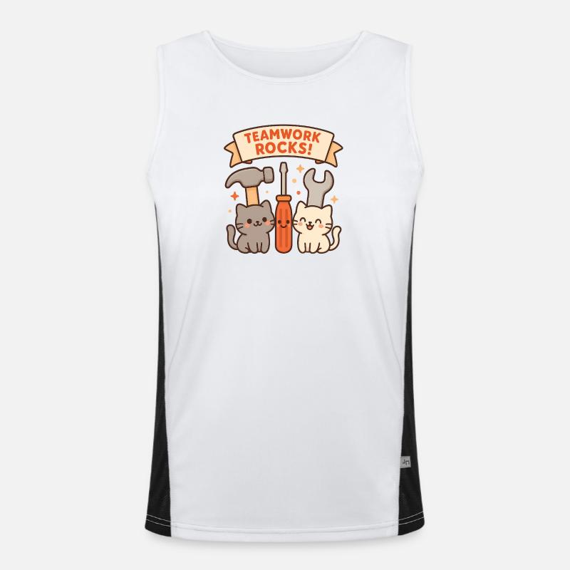 Teamwork Rocks – Cute Cats with Tools Men's Functional Contrast Tank Top 
