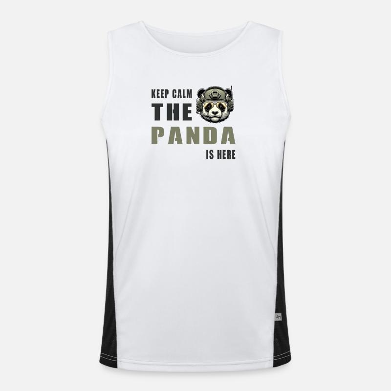 Panda tactique – Restez calme - Débardeur respirant contrasté Homme  - blanc/noir