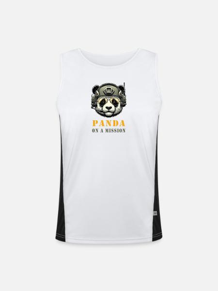 Panda in Mission / Military - Men's Functional Contrast Tank Top  - white/black - Front