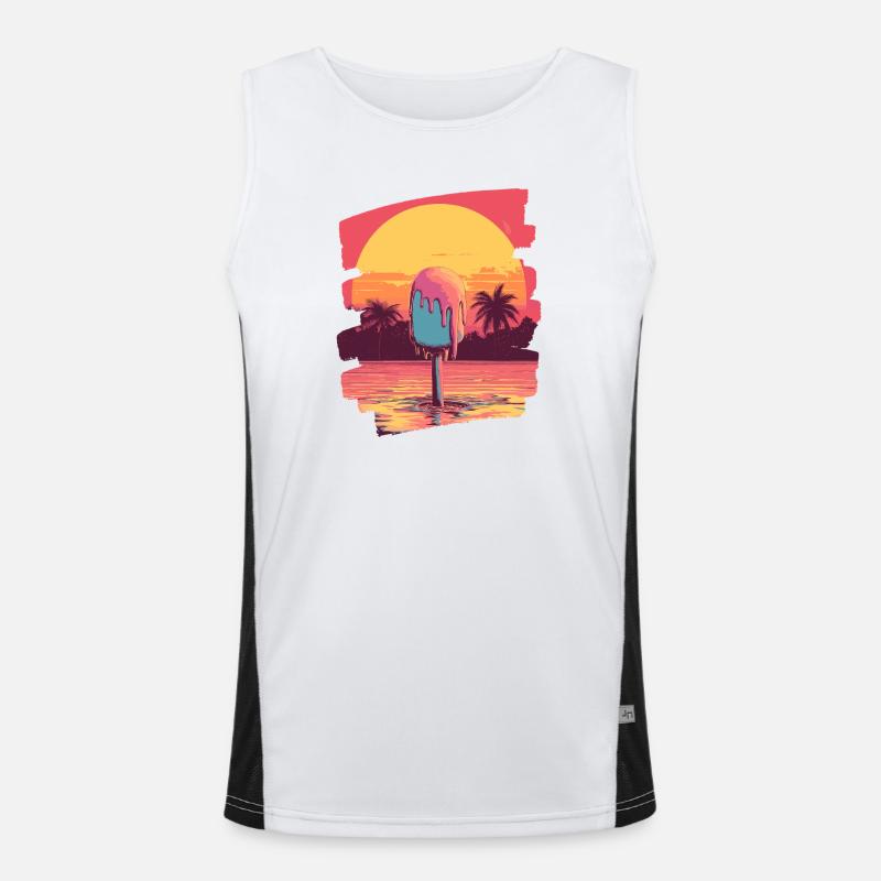 Eis und Eiscreme Kugel Sommer Sonnenuntergang Funktionelles Kontrast-Tank Top für Männer 