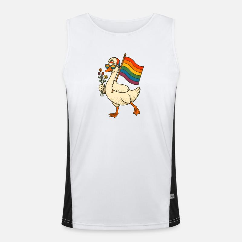 Pride-Ente mit Regenbogenflagge Funktionelles Kontrast-Tank Top für Männer 