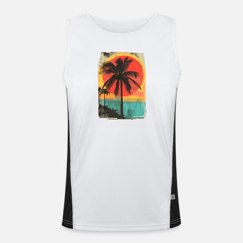 Palm Tree Sunset Summer Sun - Men's Functional Contrast Tank Top - white/black