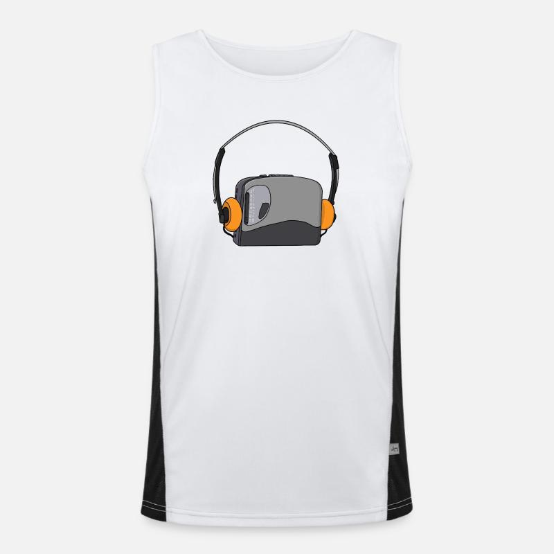 Cool Portable Cassette Audio Player - Men's Functional Contrast Tank Top  - white/black