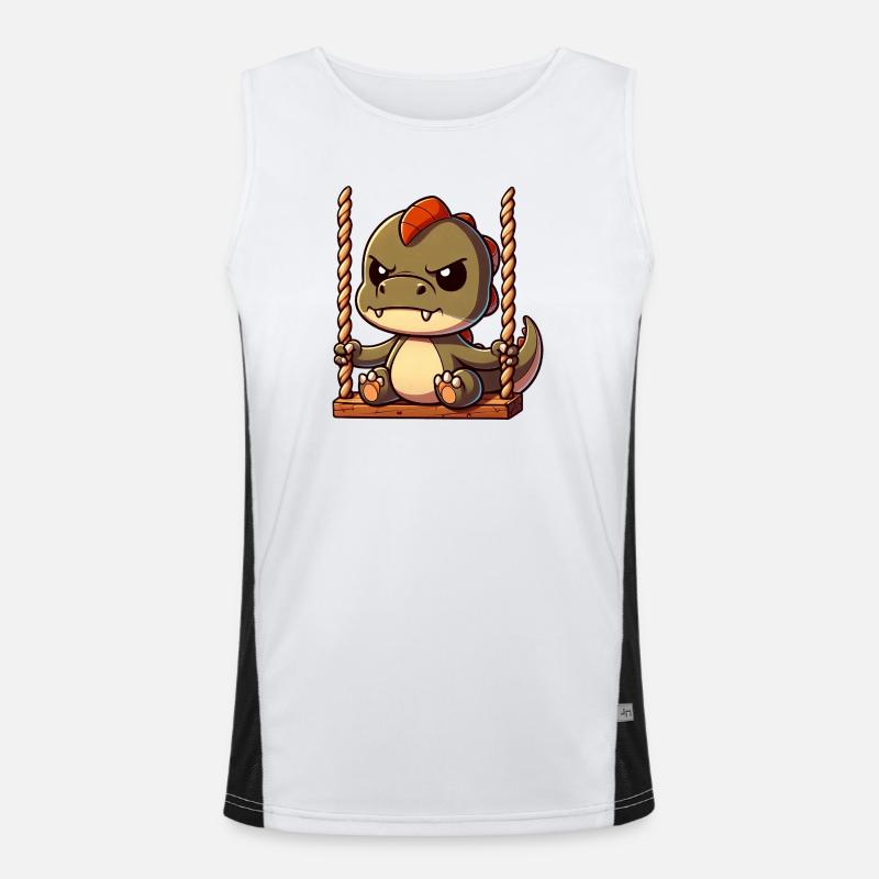 Grumpy T-Rex on swing annoyed offended Men's Functional Contrast Tank Top 