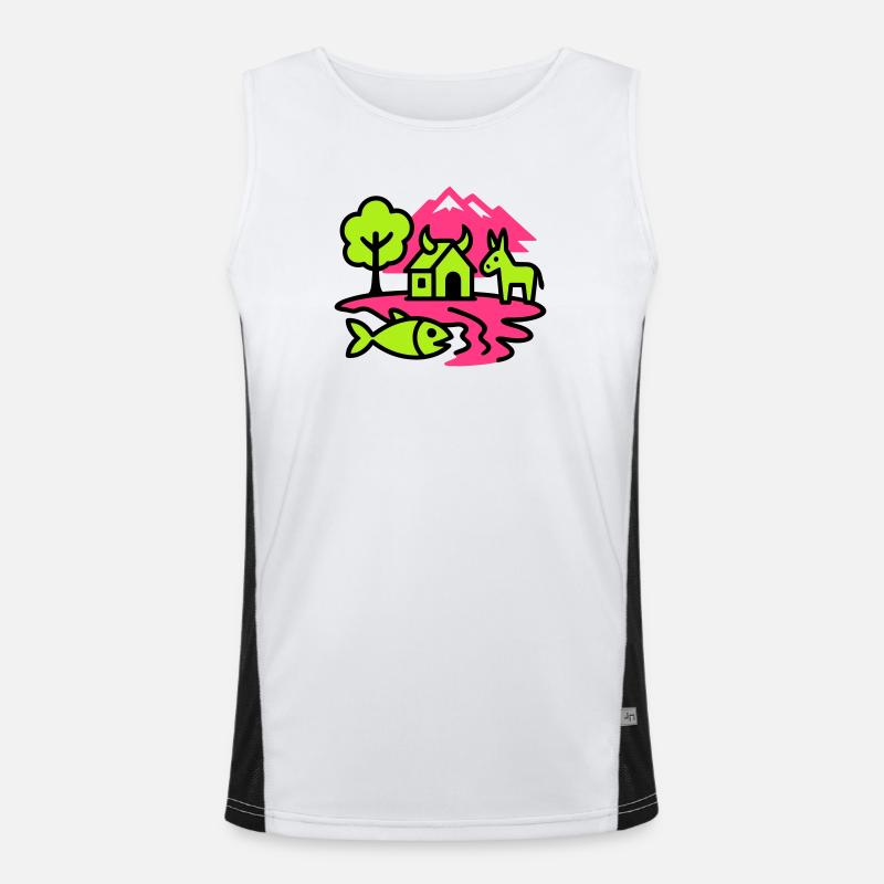Naive Pop-Art Landschaft Funktionelles Kontrast-Tank Top für Männer 