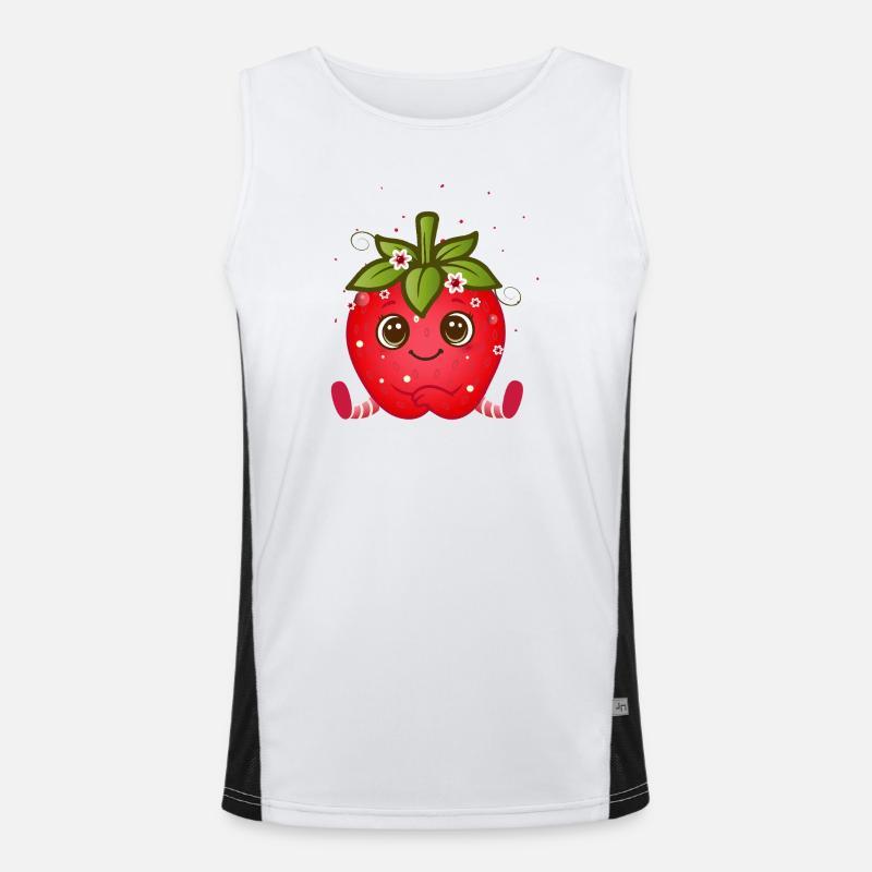 Cute strawberry figurine with googly eyes Men's Functional Contrast Tank Top 