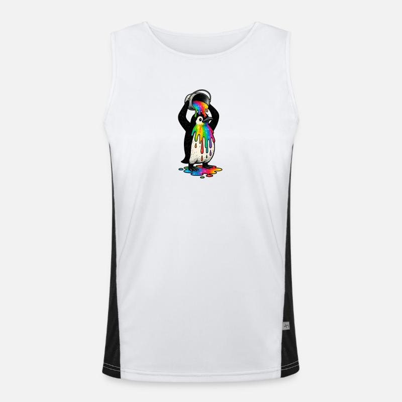 Bunter Pinguin mit Farbeimer Funktionelles Kontrast-Tank Top für Männer 